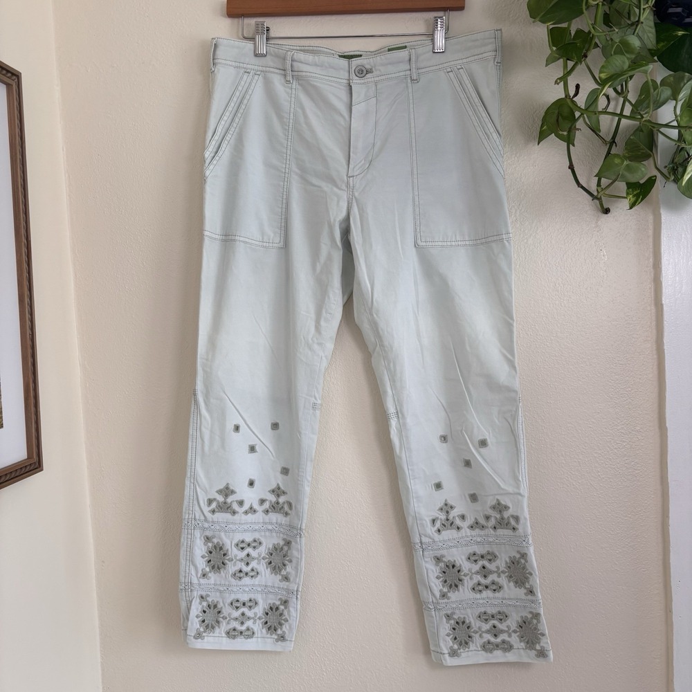 Anthropologie Eyelet Wanderer Women's Utility Pants Size 31 Light Green Sage